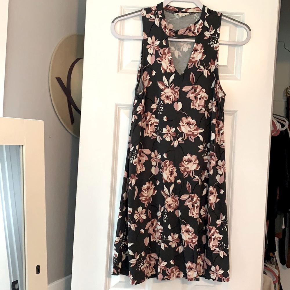 Floral neck cutout dress